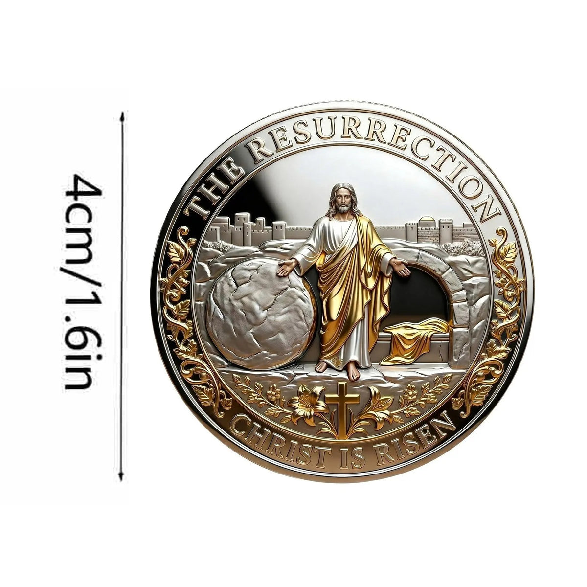 Resurrection Memorial Medal – Cross Design Alloy Relief Keepsake Gift for Church & Family Gathering