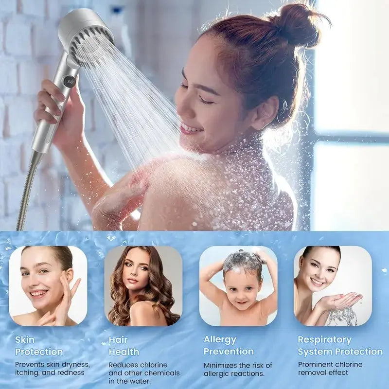 Handheld Shower Head with ON OFF Switch Multi Mode High Pressure Turbo Spray for Hard Water