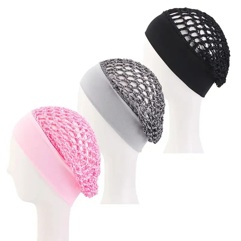 3-Piece Stretchy Wide-Edge Sleeping Cap Set – Soft Bonnet for Nighttime Hair Care & Shower Use