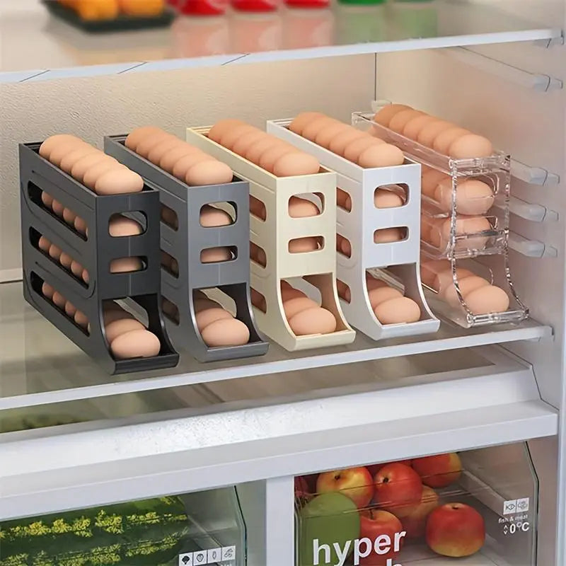 4 Layer Egg Storage Box Refrigerator Egg Organizer Automatic Rolling Rack