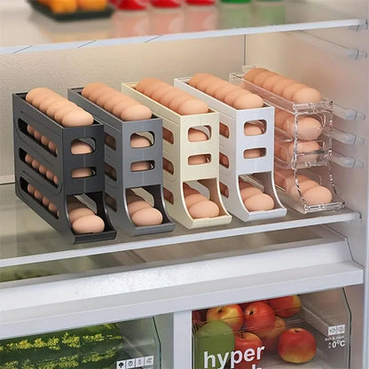 4 Layer Egg Storage Box Refrigerator Egg Organizer Automatic Rolling Rack