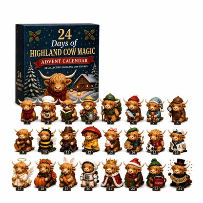 24 Day Highland Cow Advent Calendar Christmas Countdown Gift Box with Collectible Mini Figurines for Kids