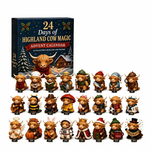24 Day Highland Cow Advent Calendar Christmas Countdown Gift Box with Collectible Mini Figurines for Kids