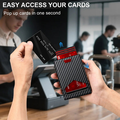 Men's RFID Minimalist Bifold Wallet With Pop Up Card Holder Money Clip & ID Window