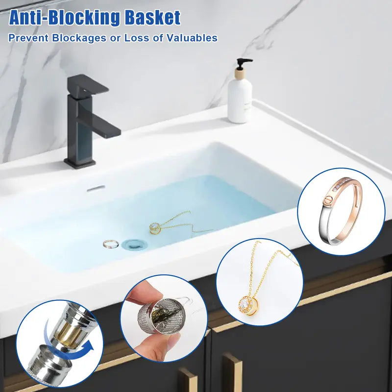 Sink Drain Filter Stainless Steel Removable Basket Pop Up Drain Plug