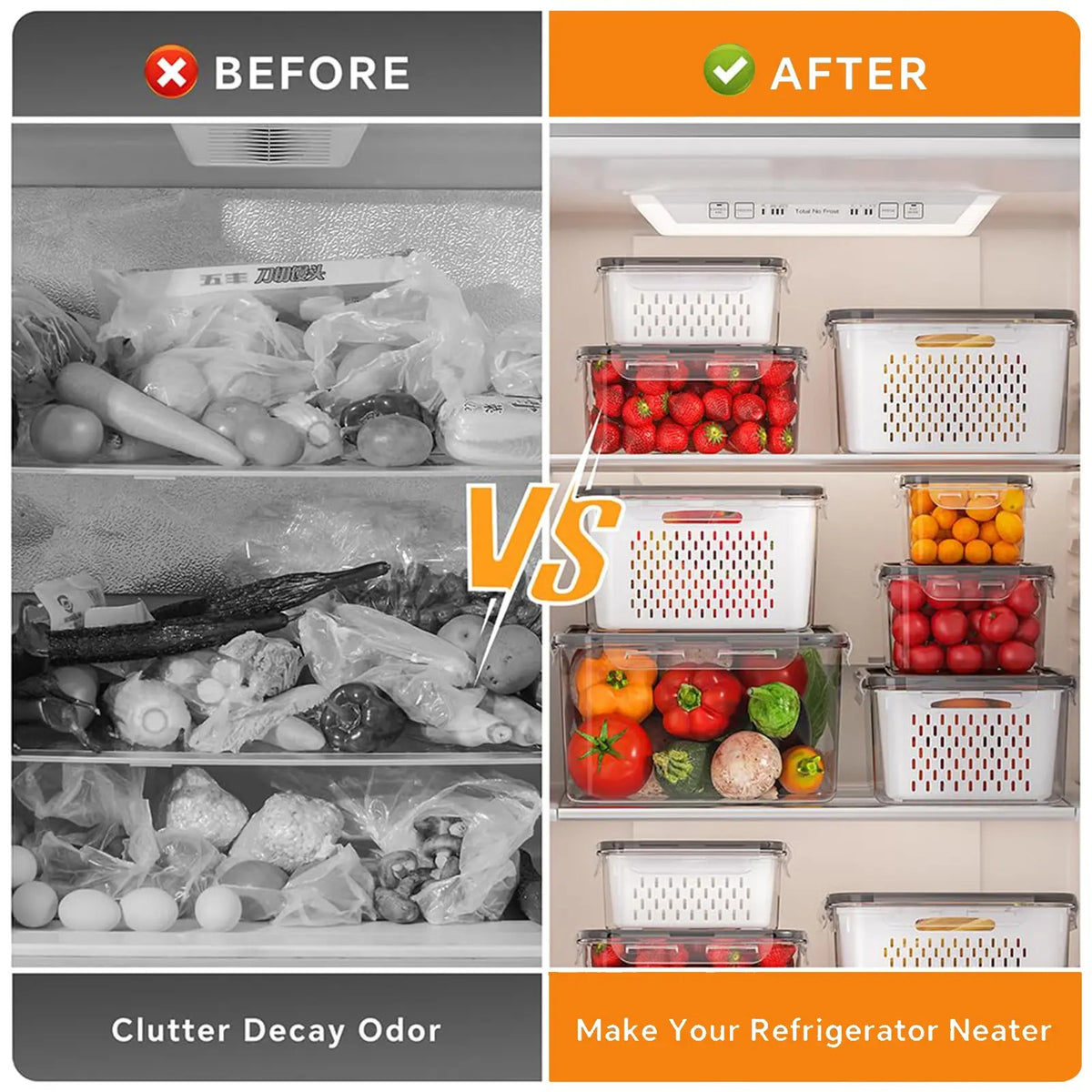 Stackable Fridge Organizer with Removable Colander – BPA-Free Fruit & Veggie Storage Container
