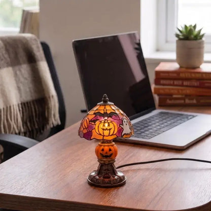 Halloween Retro Pumpkin Bat Desk Lamp – Vintage Glow Night Light