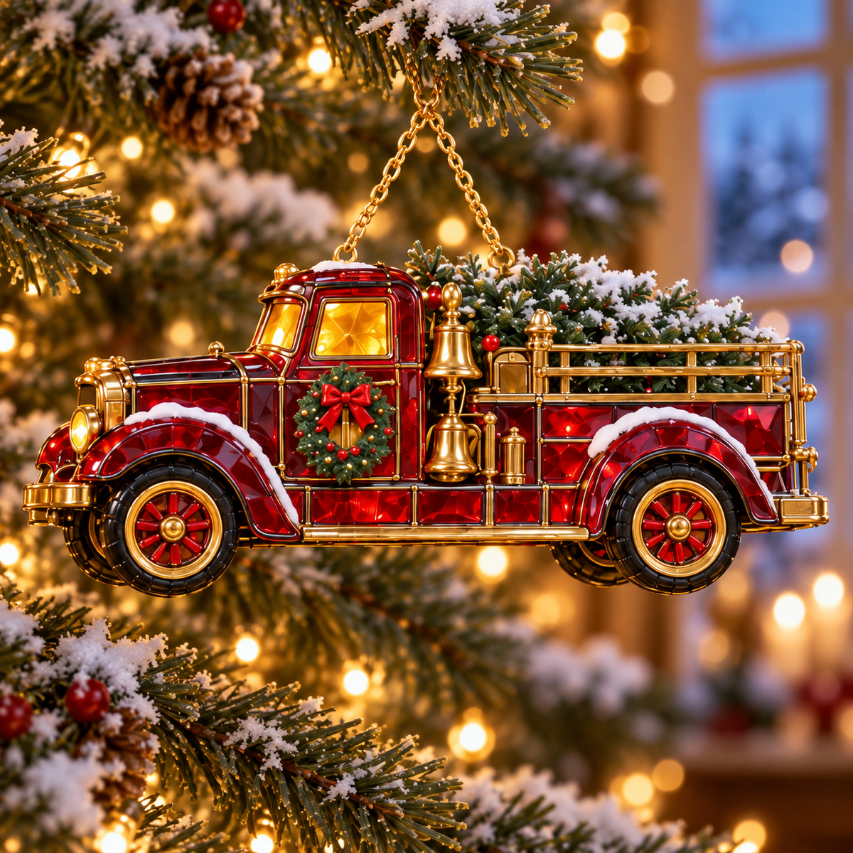 2026 Vintage Fire Truck Christmas Ornaments
