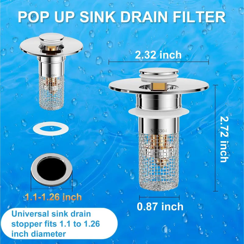Sink Drain Filter Stainless Steel Removable Basket Pop Up Drain Plug