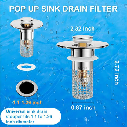 Sink Drain Filter Stainless Steel Removable Basket Pop Up Drain Plug
