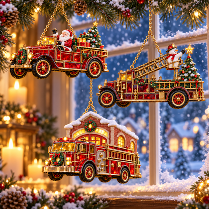 2026 Vintage Fire Truck Christmas Ornaments
