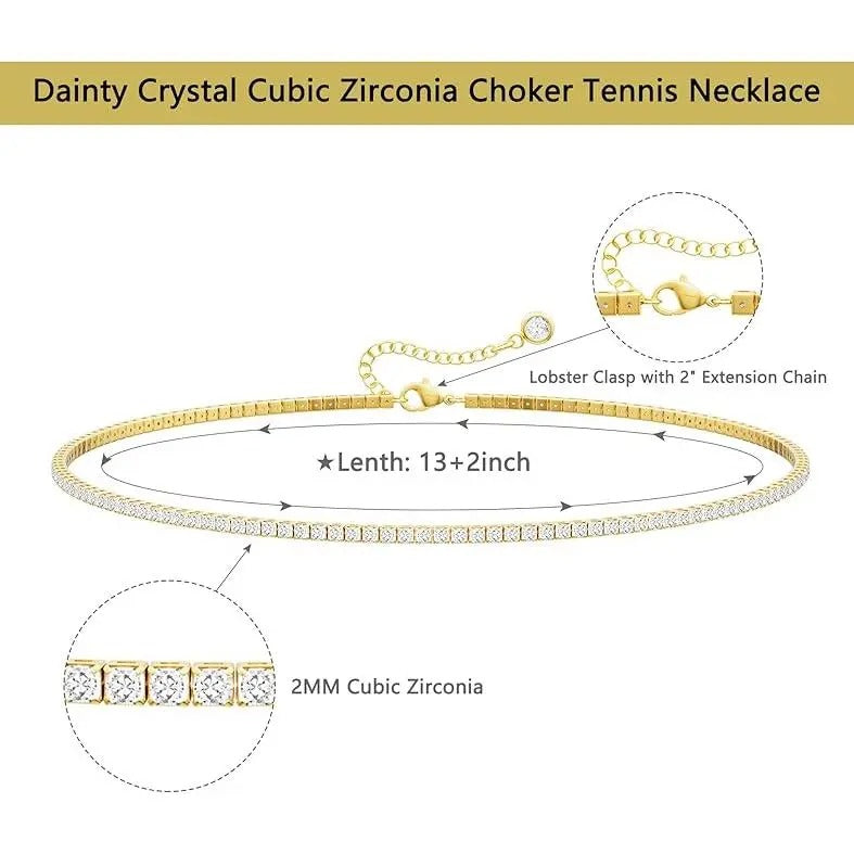 Tennis Necklace for Women 14K Gold Plated or Sterling Silver Cubic Zirconia Dainty Choker Gift