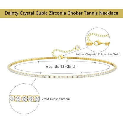 Tennis Necklace for Women 14K Gold Plated or Sterling Silver Cubic Zirconia Dainty Choker Gift