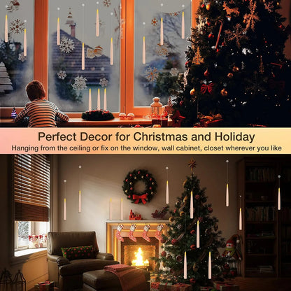 Christmas & Halloween Flameless LED Floating Candles – Magic Wand Remote & 12 Hooks
