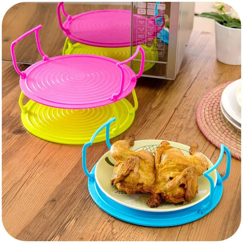 3 in 1 Microwave Plate Stacker Food Splatter Cover Carrying Tray with Foldable Handles