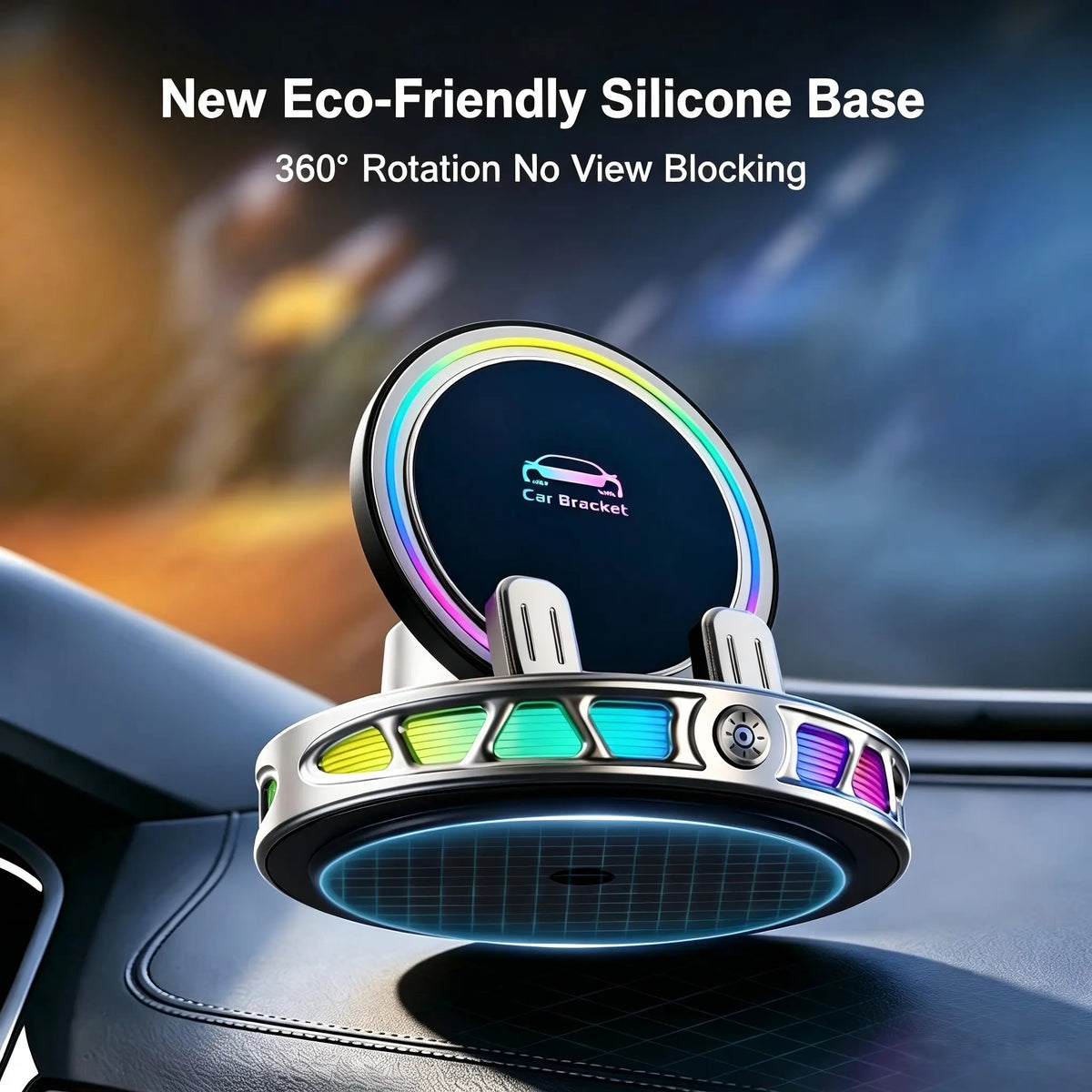 360° Rotating Wireless Charging Car Phone Mount RGB Light Ultra-Stable Suction Auto-Lock for iPhone & Android