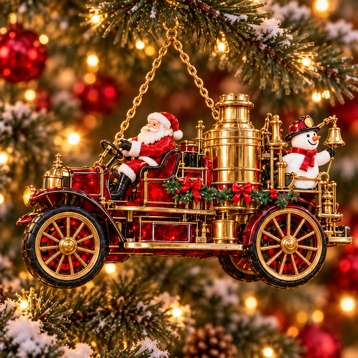 2026 Vintage Fire Truck Christmas Ornaments