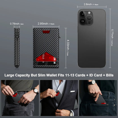 Men's RFID Minimalist Bifold Wallet With Pop Up Card Holder Money Clip & ID Window