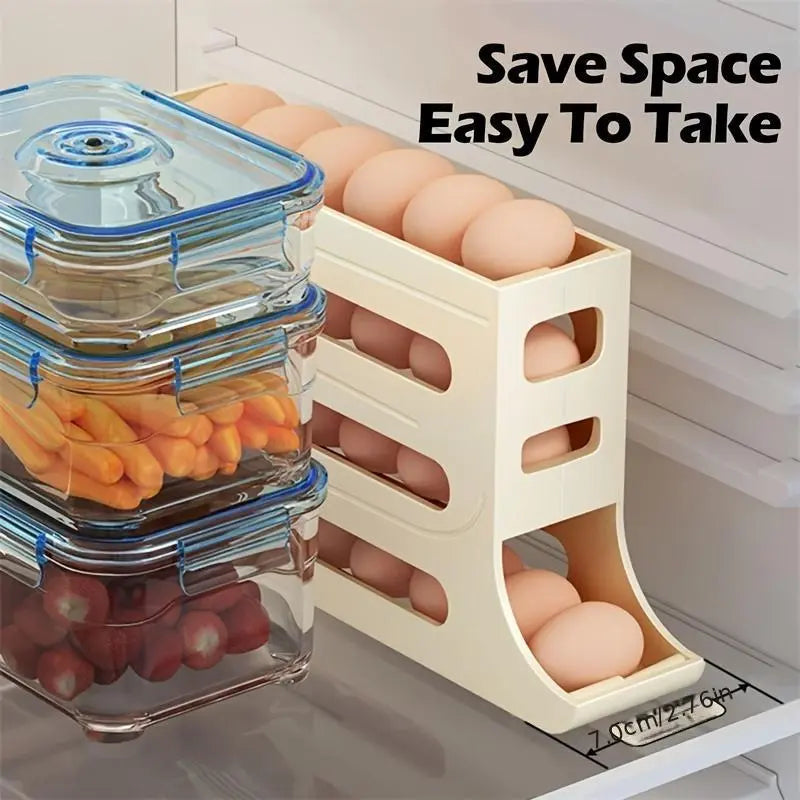 4 Layer Egg Storage Box Refrigerator Egg Organizer Automatic Rolling Rack
