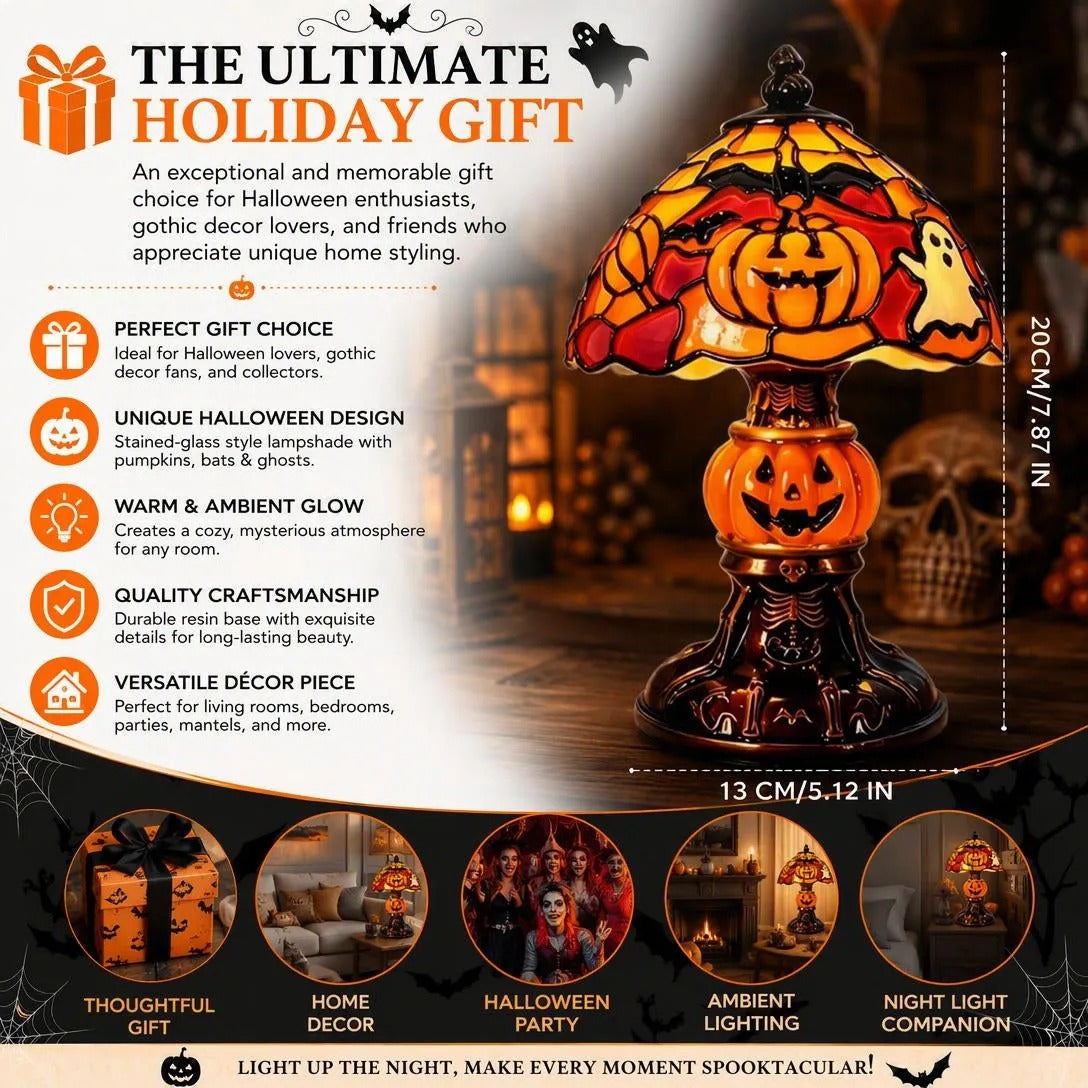Halloween Retro Pumpkin Bat Desk Lamp – Vintage Glow Night Light