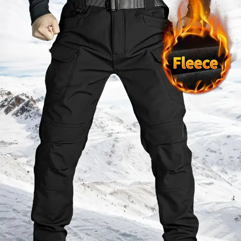 Men's Fleece Lined Tactical Cargo Pants Windproof Warm Multi Pockets