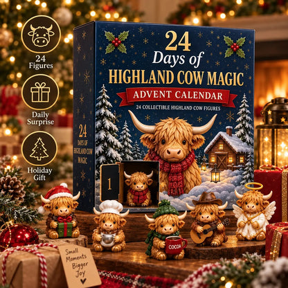 24 Day Highland Cow Advent Calendar Christmas Countdown Gift Box with Collectible Mini Figurines for Kids