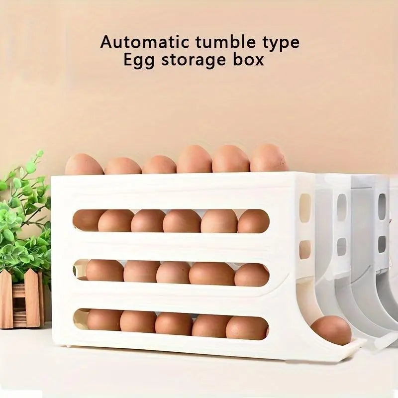 4 Layer Egg Storage Box Refrigerator Egg Organizer Automatic Rolling Rack
