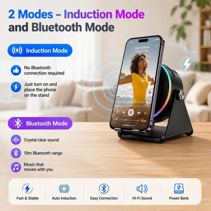 5-in-1 Wireless Bluetooth Speaker with 360° LED Stand & Universal Phone Holder
