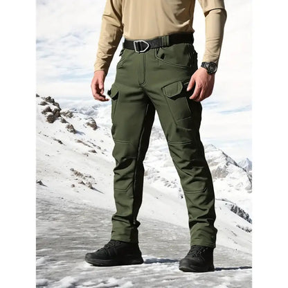 Men's Fleece Lined Tactical Cargo Pants Windproof Warm Multi Pockets