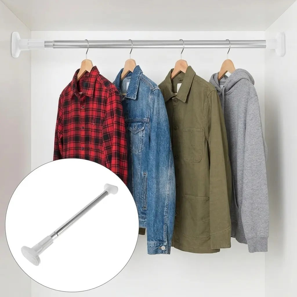 Adjustable No Drill Tension Curtain Rod Telescoping Spring Pole For Bathroom Closet & Window