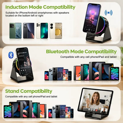 5-in-1 Wireless Bluetooth Speaker with 360° LED Stand & Universal Phone Holder
