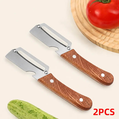 Stainless Steel Sharp Peeler Wooden Handle Built In Bottle Opener