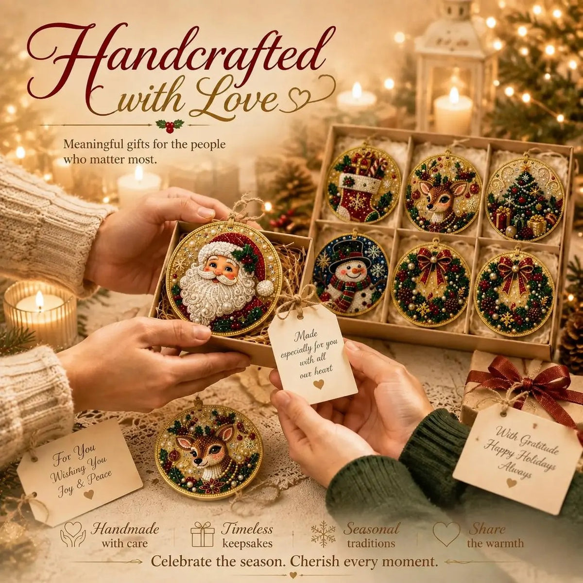DIY Christmas Diamond Painting Ornament Kit Xmas Tree Hanging Pendant Handmade Craft Gift