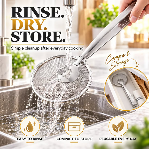 2-in-1 Stainless Steel Strainer Tongs – Fine Mesh Skimmer Clip for Frying Hot Pot Noodles