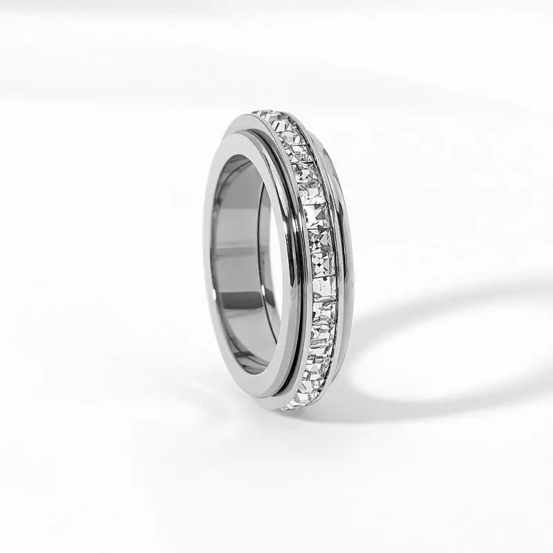 Titanium Steel Spinner Fidget Ring With Cubic Zirconia For Stress Relief & Wedding Promise Comfort Fit Size 5 To 12