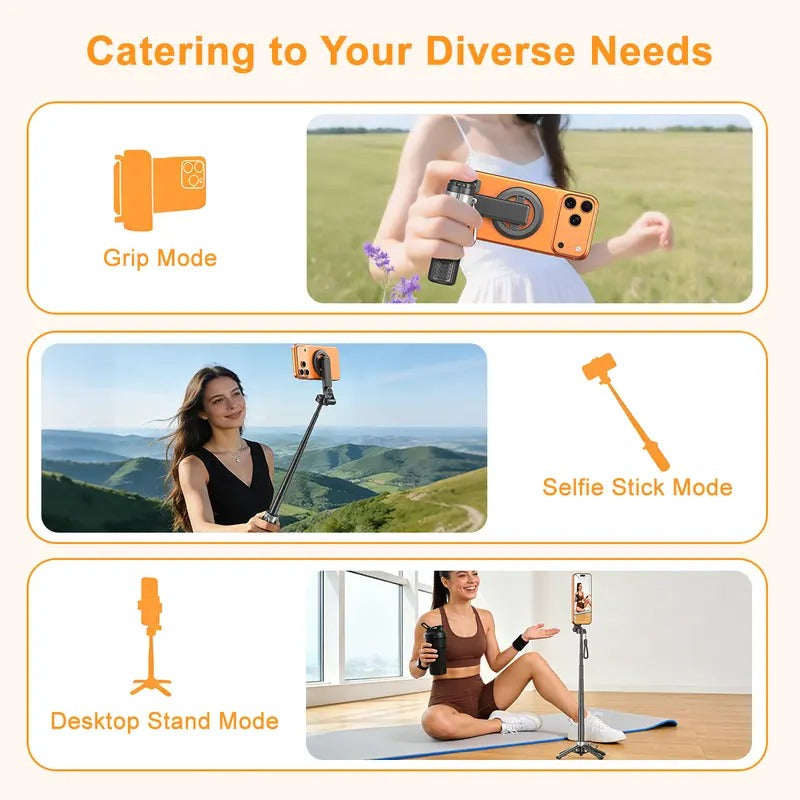Upgraded Magnetic Selfie Stick 360 Tripod 25in Extendable Bluetooth for Selfies Vlogging