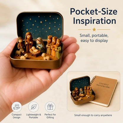 Christmas Pocket-Size Nativity Scene Set with Storage Box