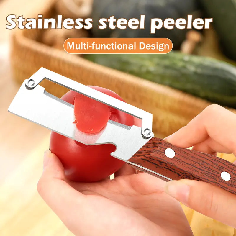 Stainless Steel Sharp Peeler Wooden Handle Built In Bottle Opener
