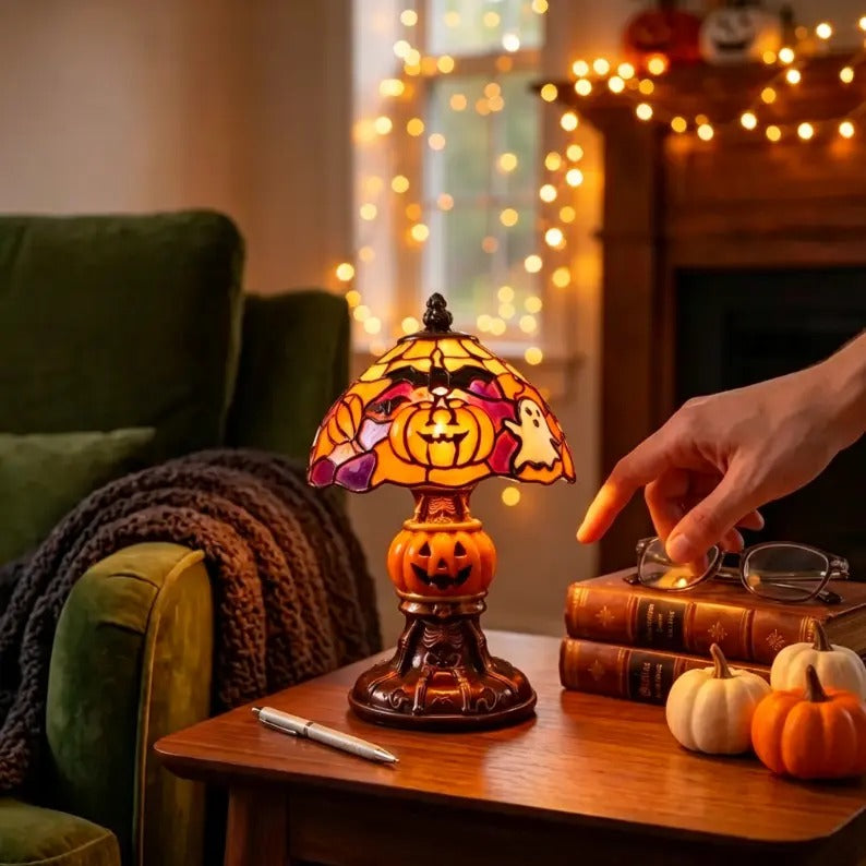 Halloween Retro Pumpkin Bat Desk Lamp – Vintage Glow Night Light