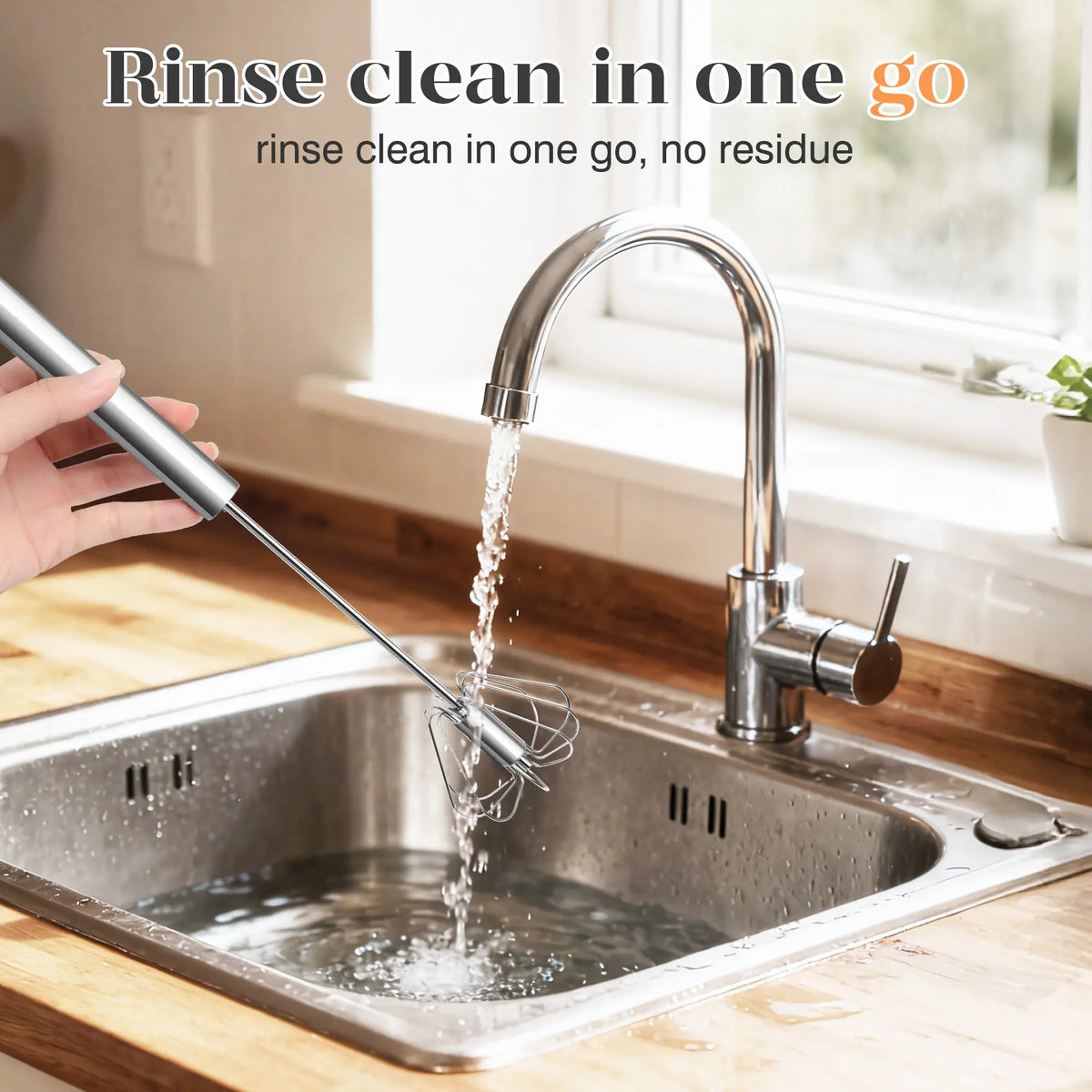Stainless Steel Hand Push Spinning Wire Whisk Semi Automatic Easy Clean