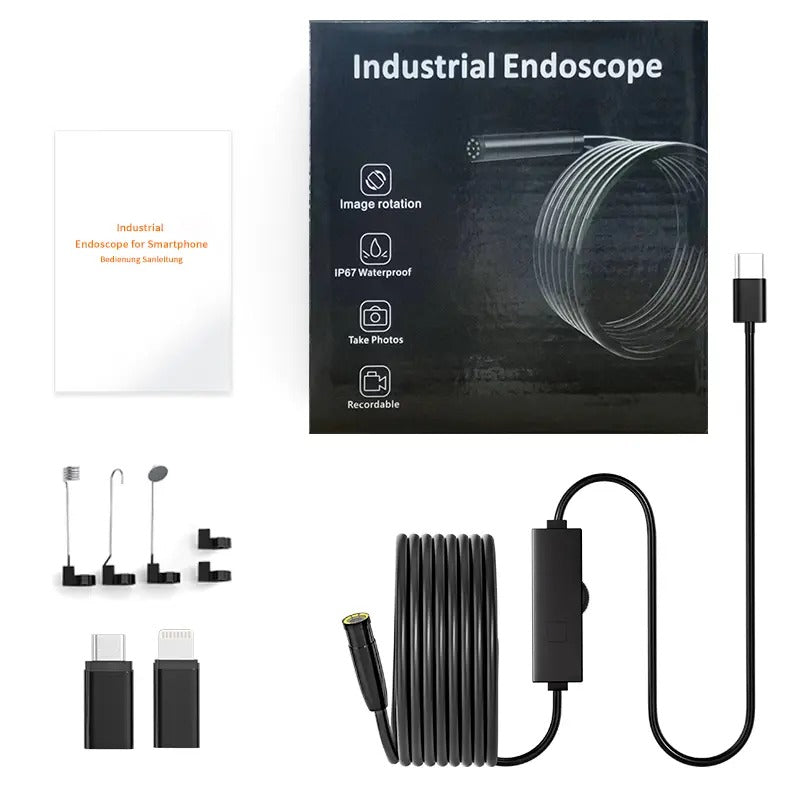 Endoscope Camera – 8 LED, 11.48ft Semi-Rigid Cable, IP67 Waterproof, Plug & Play for iPhone & Android