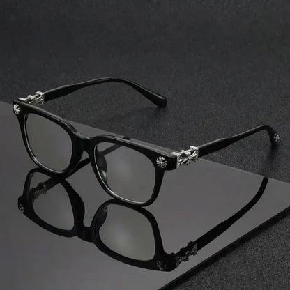 Anti Blue Light Fashion Metal Square Frame Flat Lens Reading Glasses