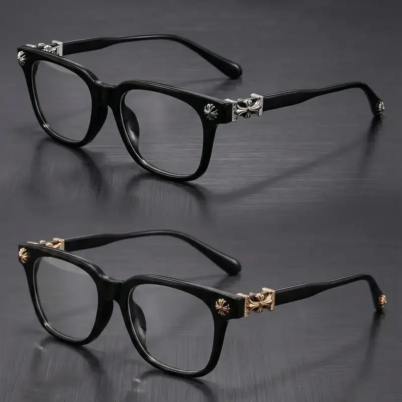 Anti Blue Light Fashion Metal Square Frame Flat Lens Reading Glasses