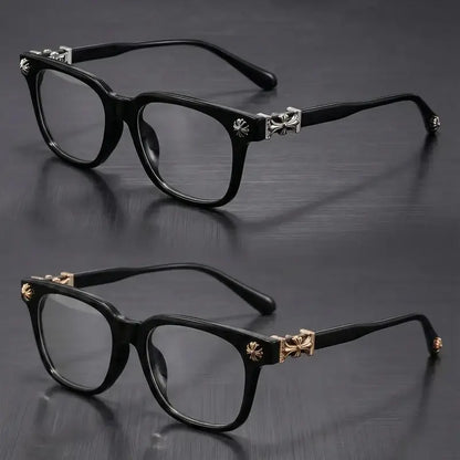 Anti Blue Light Fashion Metal Square Frame Flat Lens Reading Glasses