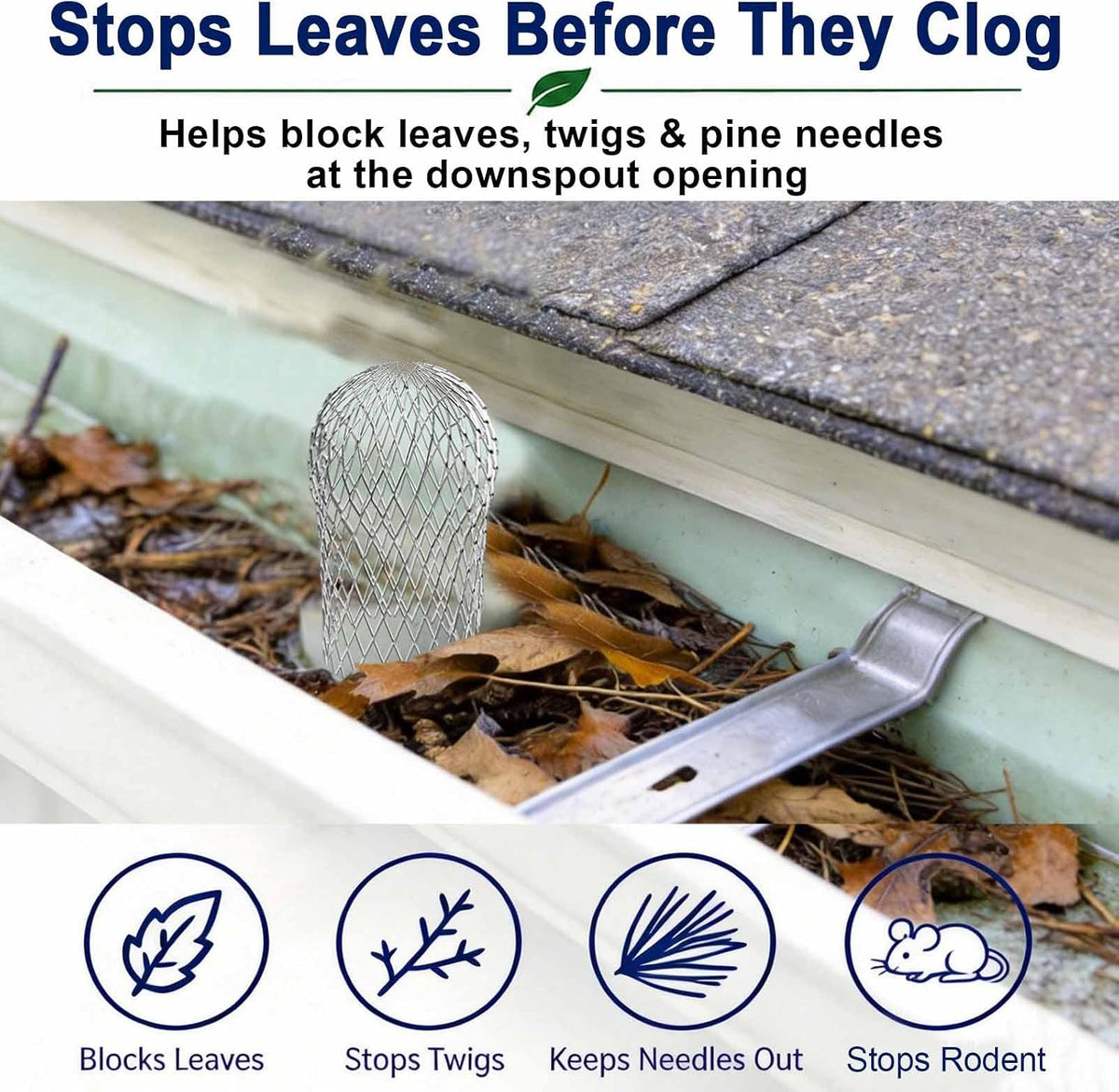 Aluminum Alloy Gutter Guard 2 PCS Downspout Strainer Anti Clog Leaf Catcher Home Drainage