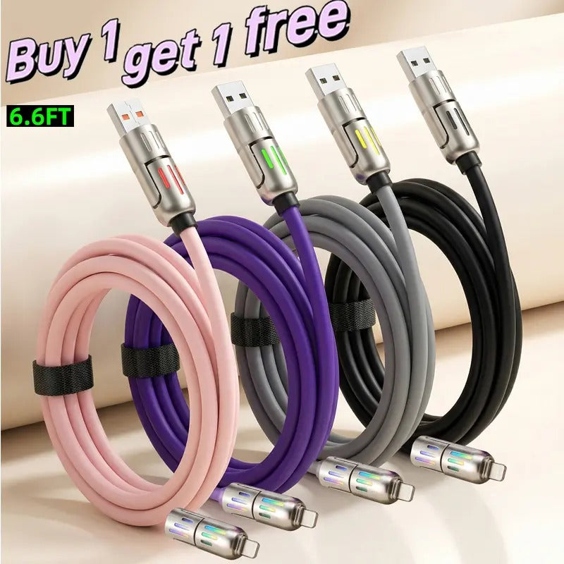 6.6FT 4 in 1 USB C Cable PD Fast Charging Data Sync USB A Type C Lightning Aluminum
