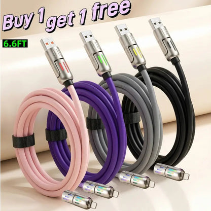 6.6FT 4 in 1 USB C Cable PD Fast Charging Data Sync USB A Type C Lightning Aluminum
