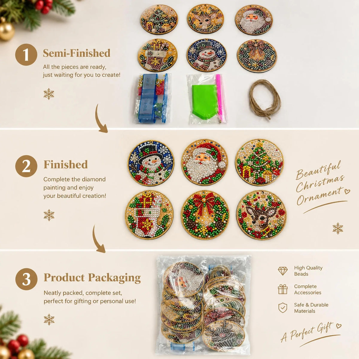 DIY Christmas Diamond Painting Ornament Kit Xmas Tree Hanging Pendant Handmade Craft Gift