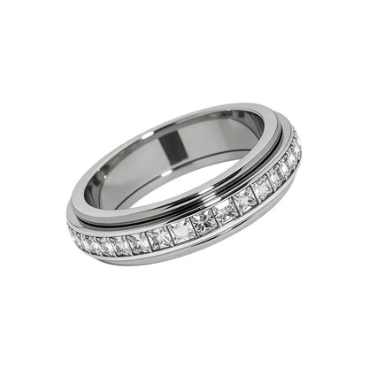 Titanium Steel Spinner Fidget Ring With Cubic Zirconia For Stress Relief & Wedding Promise Comfort Fit Size 5 To 12