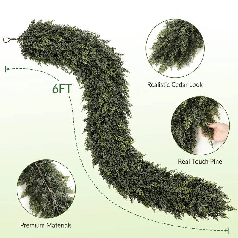 Christmas 6 FT PE Cedar Norfolk Garland Cypress Branches Home Decor